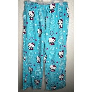 Sanrio Women's‎ Blue Hello Kitty Print Sleepwear Pajamas Sz M Adjustable Lounge